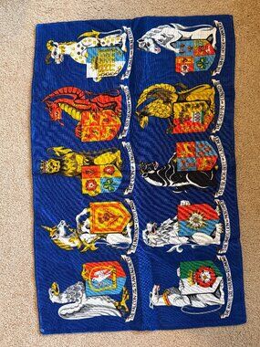 100% Linen Vintage Tea Towel - Heraldic England VGUC